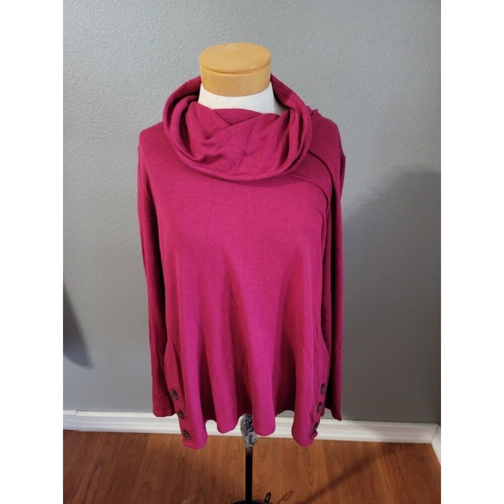 Chico's Women's Turtleneck Shirt Maroon 3/4 Sleeve Top Size 2 (‎ Size Large)